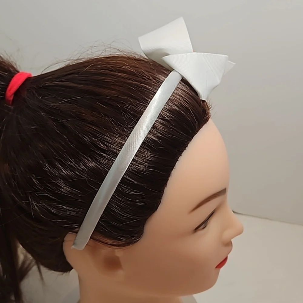 Hand Crafted White Bow Hairband Hand Knit Crochet Yellow Puffy Flower Coquette